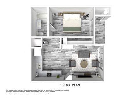Floor plan for 1 bed, 1 bath, 530 sqft